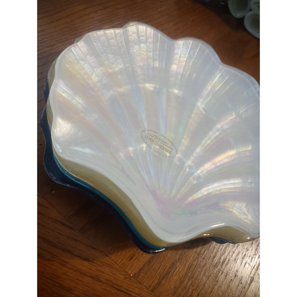 Akcam Turkish Art Glass Iridescent Oyster Shell Decorative Dishes Set of 4 Paste - Picture 6 of 6